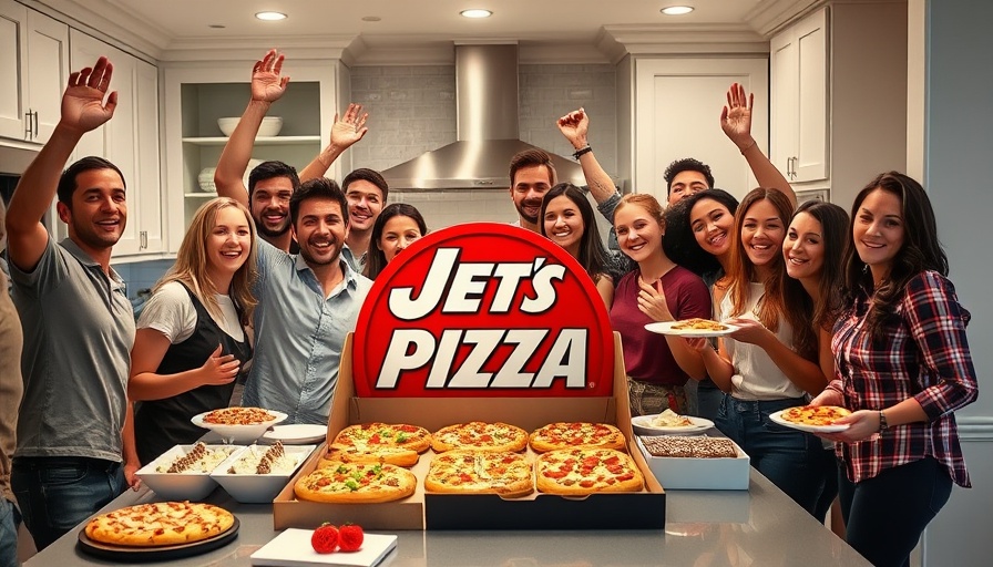 Celebration with Jet's Pizza display in a modern kitchen.