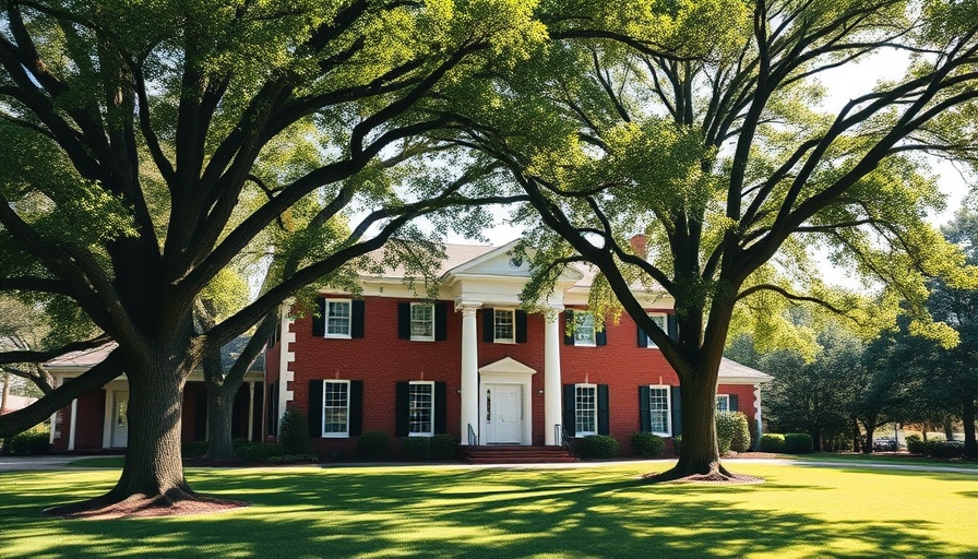Colonial-style brick building of Ronald McDonald House Charities with trees.