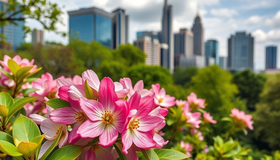 Atlanta Dogwood Festival poster with flowers and skyline.