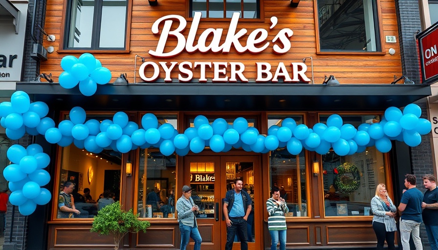 Blake's Oyster Bar opening in Atlanta with blue balloons.