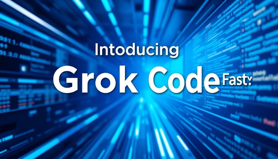 Grok Code Fast advertisement in vibrant digital theme.