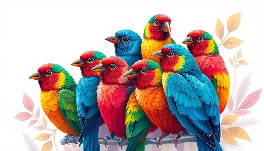Colorful birds illustration symbolizing teamwork, vibrant and abstract.