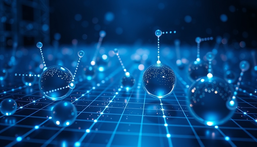 Futuristic quantum spheres on digital grid, quantum memory breakthrough concept.
