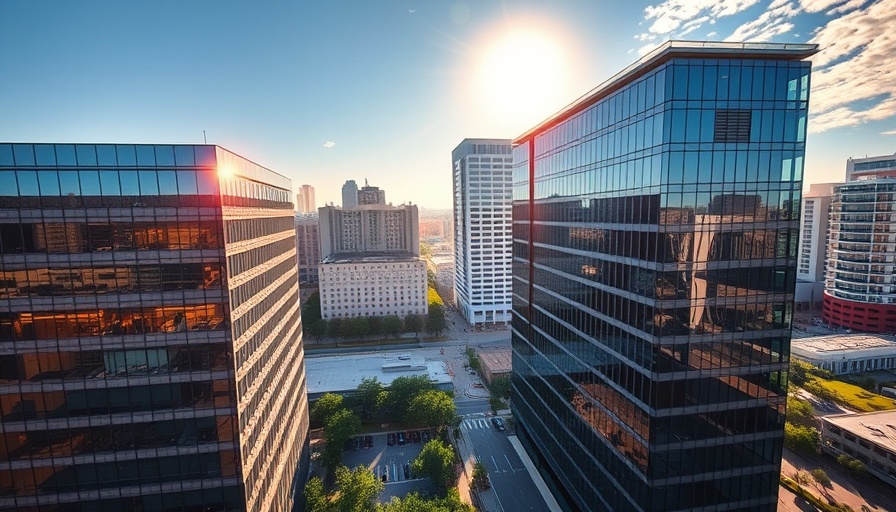 Aerial view of Charlotte office buildings during daylight, showcasing city recovery.