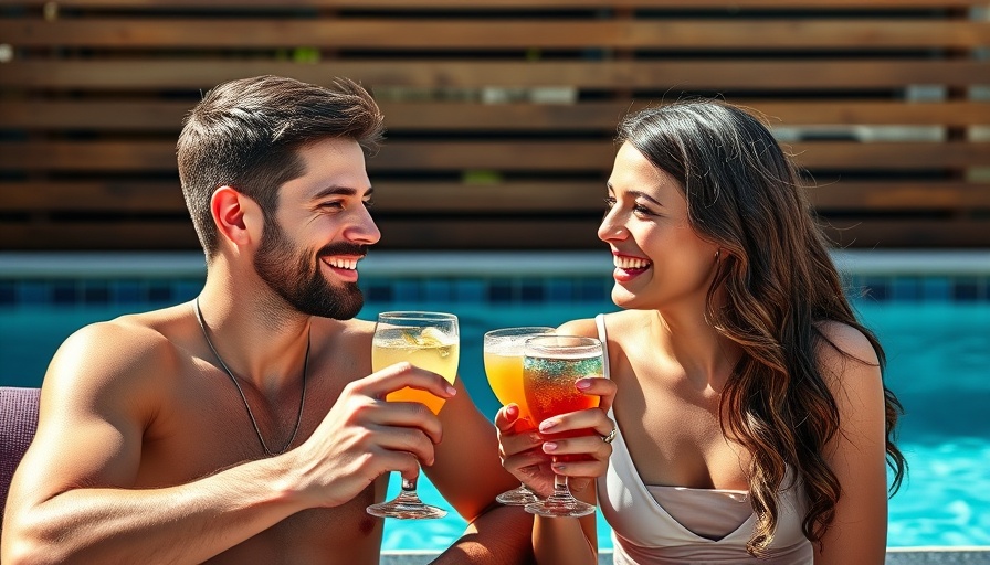 Couple enjoying daycations in Nashville with cocktails by the pool.