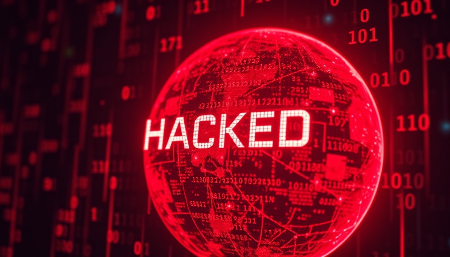 Futuristic digital 'Hacked' display indicating AI online security breach.