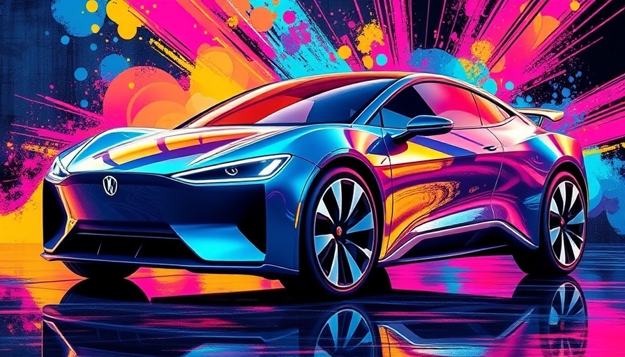 Abstract art of electric car in vibrant colors, symbolizing the fall of EV startup Fisker.