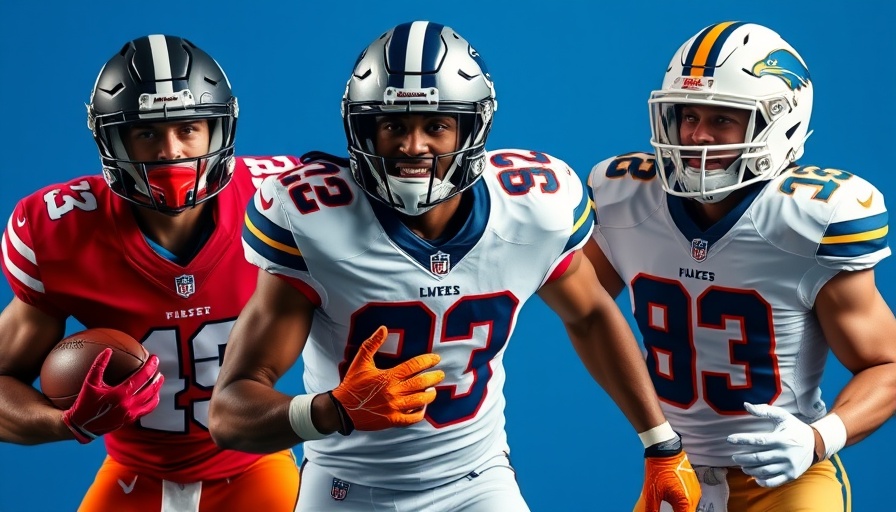 NFL Second-Generation Team players with intense focus in action poses, vibrant background.