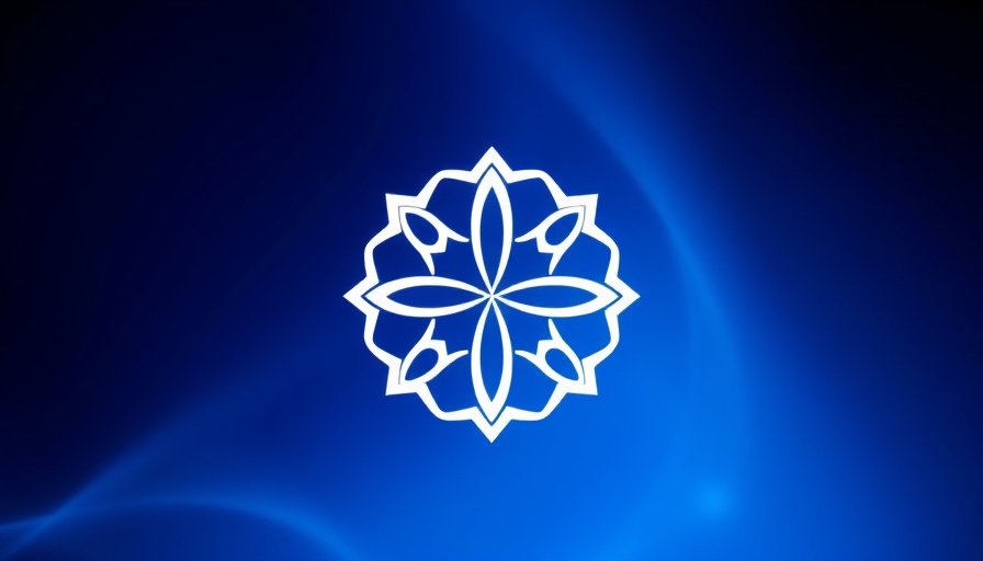 Intricate logo symbolizing AI online security on a blue background.