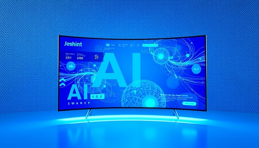 Futuristic AI operating system for desktop automation advertisement.