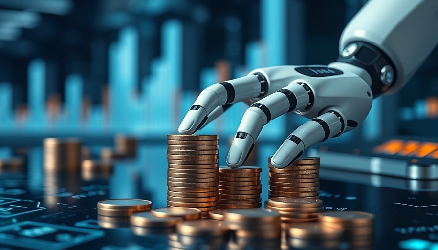 No-Code AI Tools in Wealth Management with robotic hand and coins.