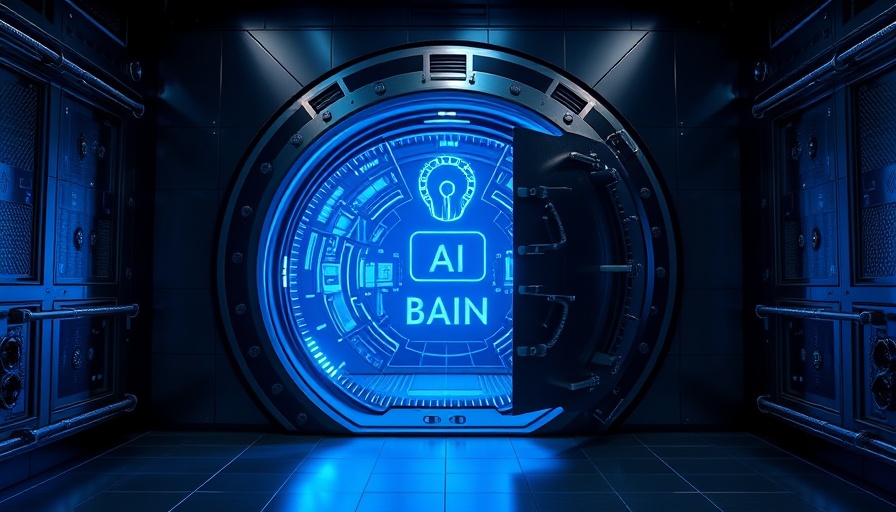 Futuristic AI banking vault with digital data flow.
