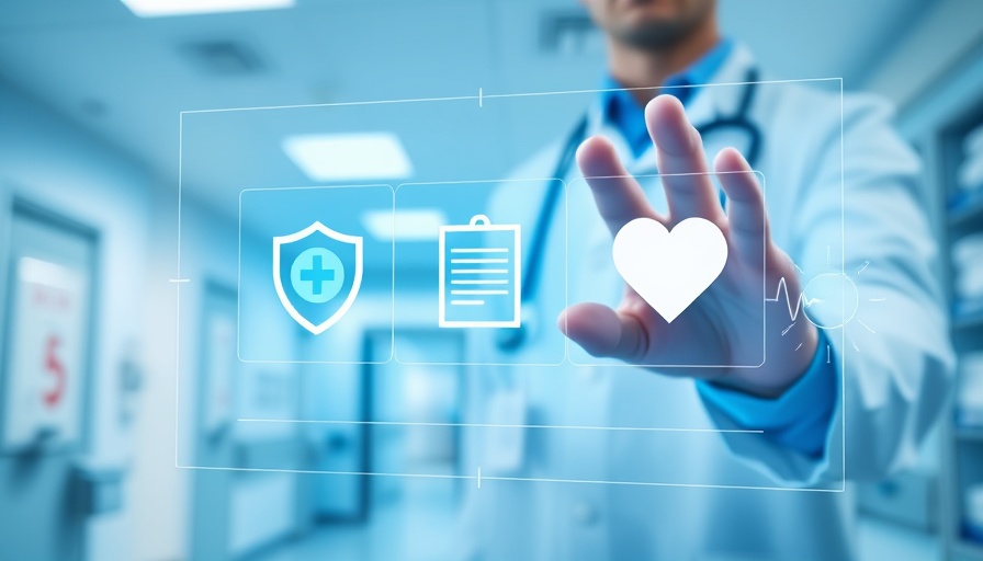 Digital healthcare interface with medical icons, cloud repatriation context.