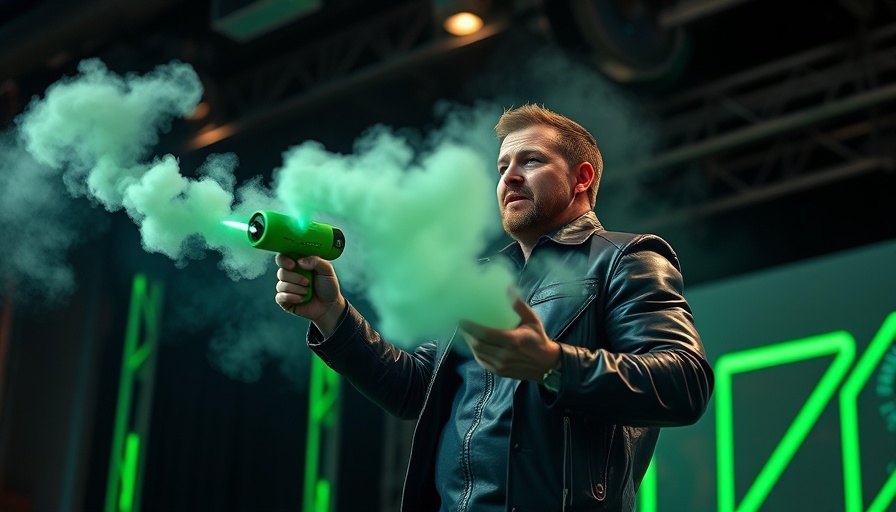 Tech event speaker with futuristic device at Nvidia Rubin CPX GPU launch.