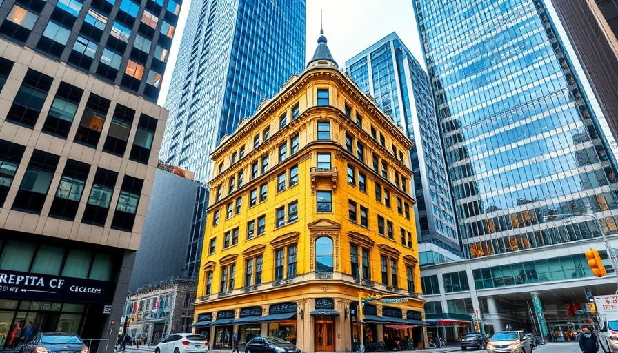 Classic historic yellow building in New Orleans cityscape.