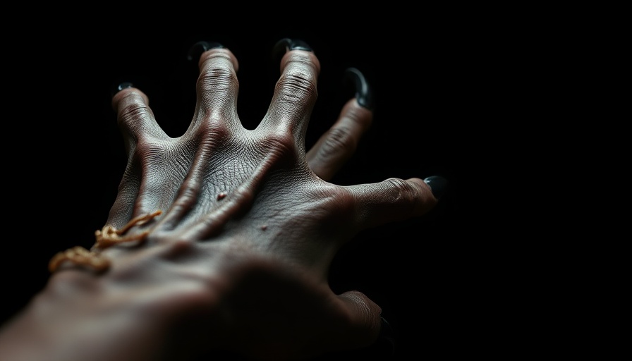 Creepy clawed hand reaching in darkness, Charlotte Haunted Trails.