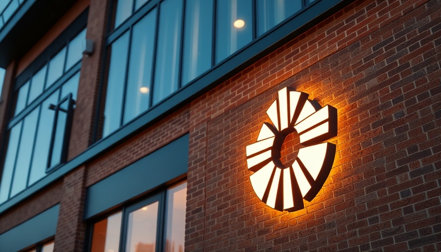 Modern building displaying illuminated logo for AI infrastructure.