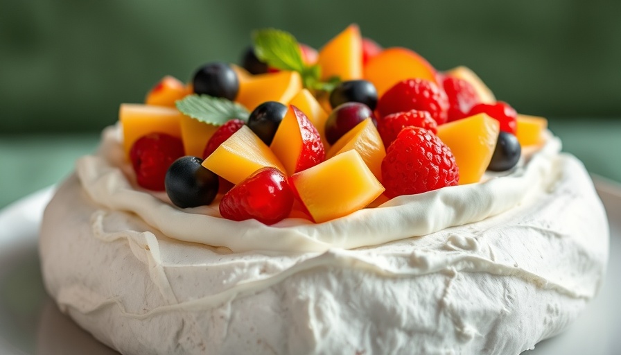 Elegant South Carolina peaches dessert with vibrant fruit toppings.
