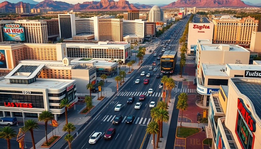 Aerial view of Las Vegas traffic on the Strip.