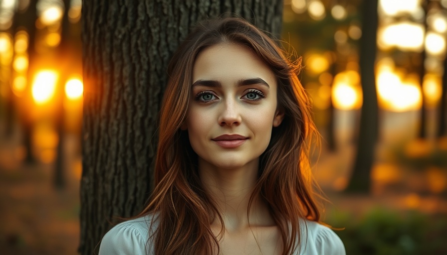 AI-generated character of a serene woman in a sunset forest