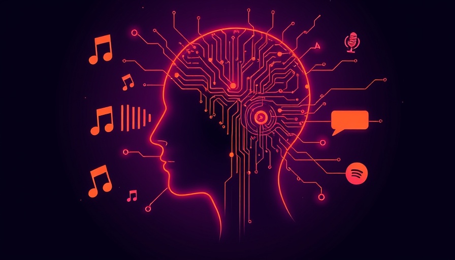 Abstract voice AI and sonic branding concept art with sound icons.