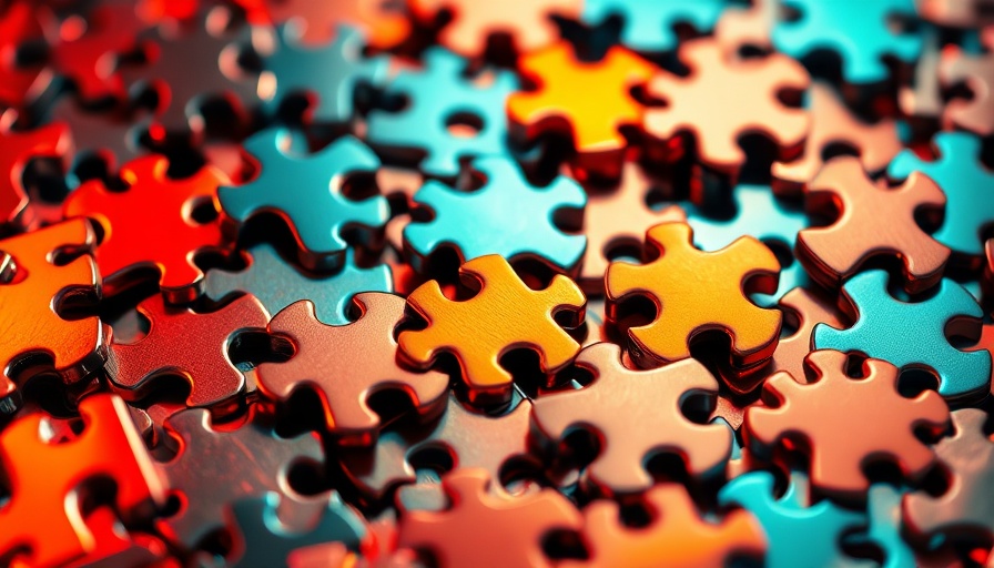 Abstract puzzle pieces with vibrant orange and teal lighting, symbolizing New Orleans business news.