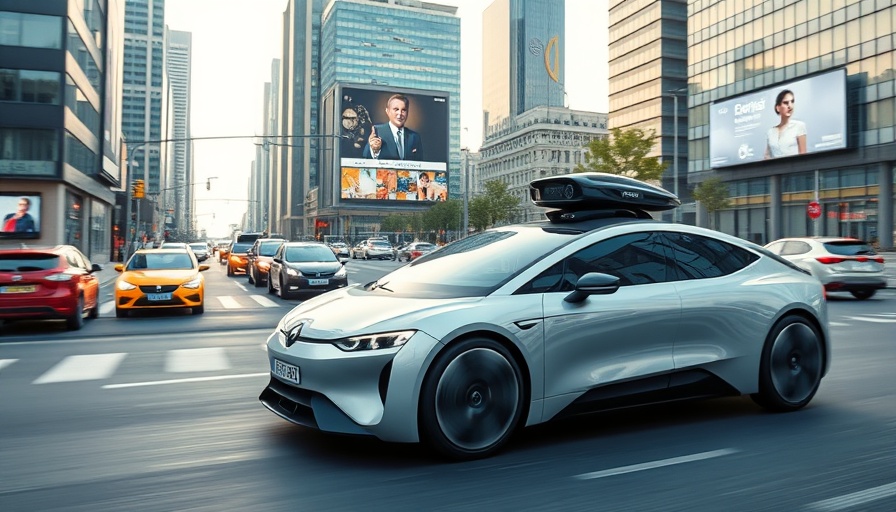 AI-driven car revolution in Europe showing futuristic car in city.