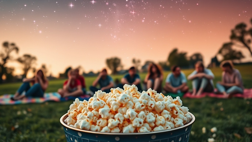 Friends enjoying free popcorn at an Atlanta summer event under the stars.