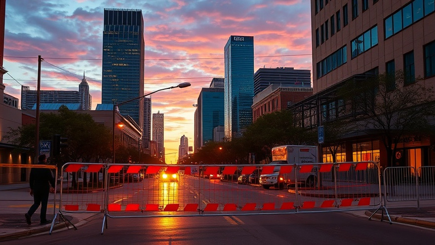 Polk Street closure: vibrant Houston cityscape at sunset, highlighting local community news.