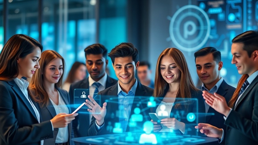 Diverse young professionals engage with AI-driven recruitment tools, highlighting AI cultural influence.