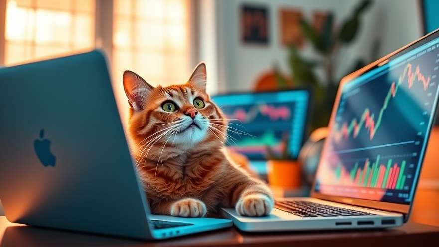 Enthusiastic cat investor day trading AI stocks to watch with vibrant charts