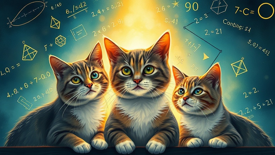 Cat mathematicians pondering AI concepts explained under warm light.