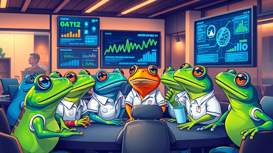 Diverse frogs in shirts discussing AI's cultural influence in a modern workspace.