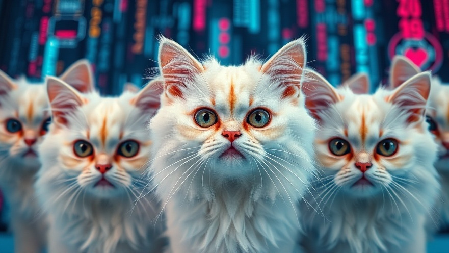 Concerned Persian cats against digital data streams, highlighting AI tools dangers.