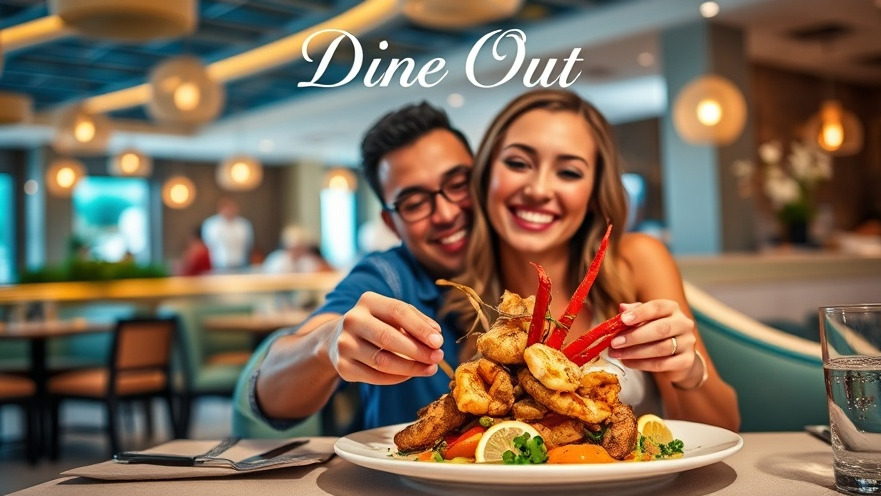 Couple enjoying a seafood dish at Ocean2000, showcasing Coral Gables food festivals.