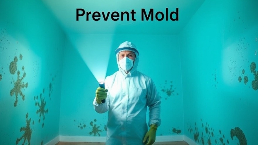 Concerned person in protective gear inspecting for mold during mold remediation.
