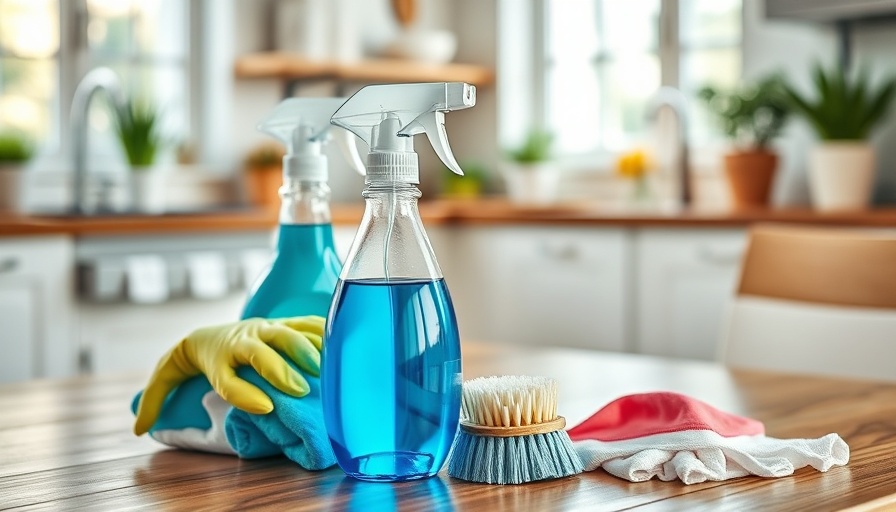 Spring cleaning supplies on table with checklist theme.