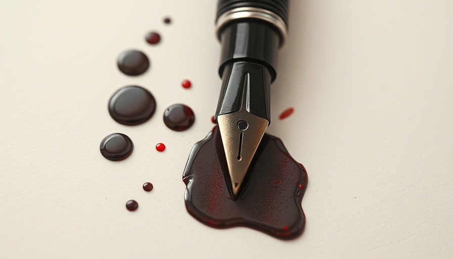 Ink stains and fountain pen on fabric surface.