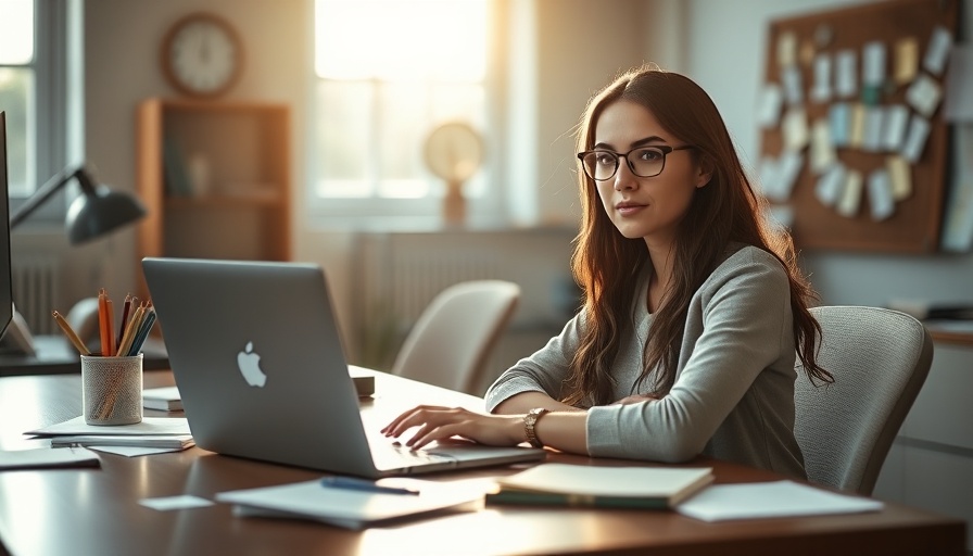 Focused young woman searching for inspiration in an office setting.