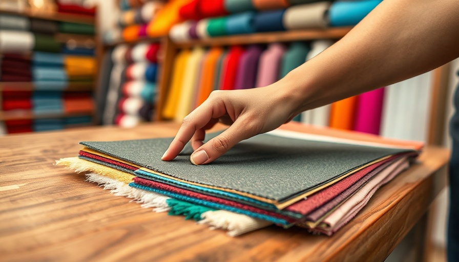Hands selecting colorful fabric samples in store