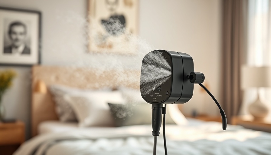 Indoor air quality testing device releasing mist into a bedroom.