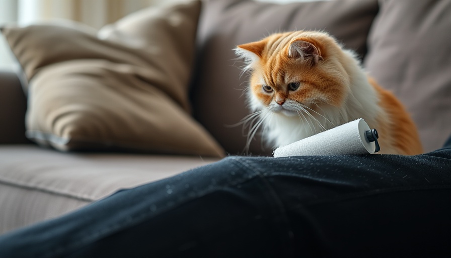 Best pet hair removal tool in action with fluffy cat.