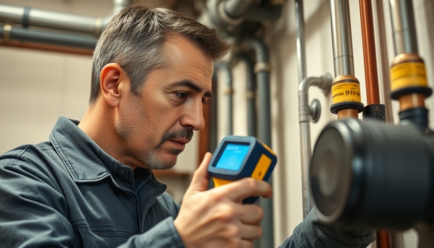 Home inspector checking for gas leaks with detection device