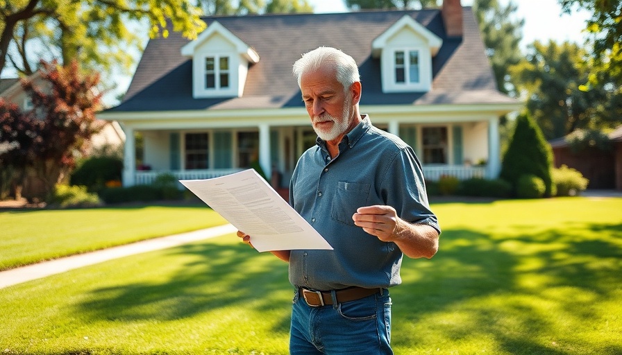 Inspector reviewing documents in front of suburban home.