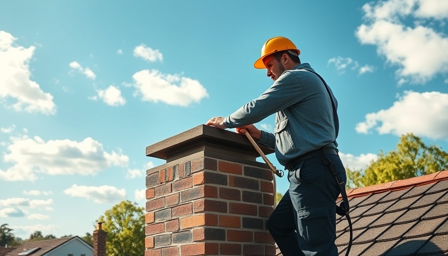 Inspector stands on roof cleaning chimney, exemplifying home inspectors check fireplaces and chimneys.