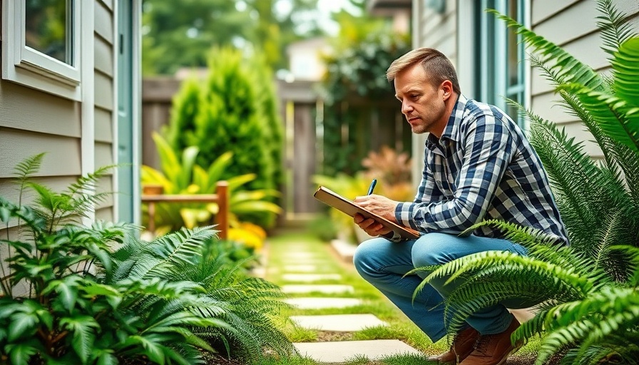 Home inspector examining house exterior with clipboard
