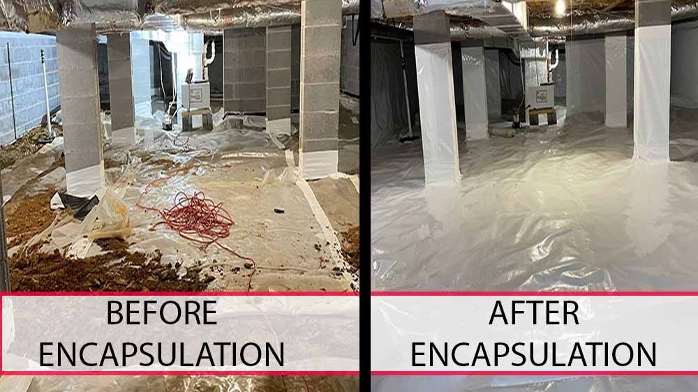 Crawl space joist repair in Front Royal VA depicting before and after insulation.