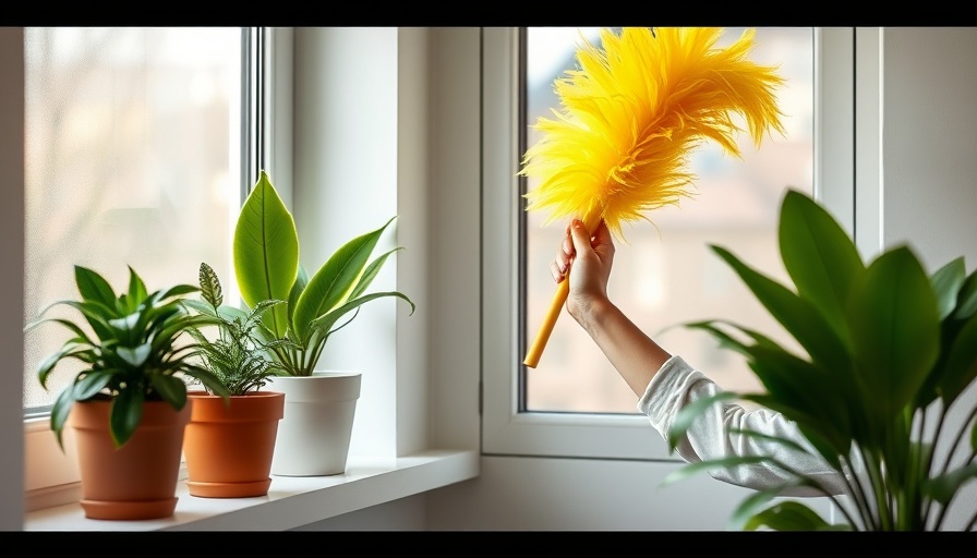 Dusting reasons: person cleans windowsill with plants.