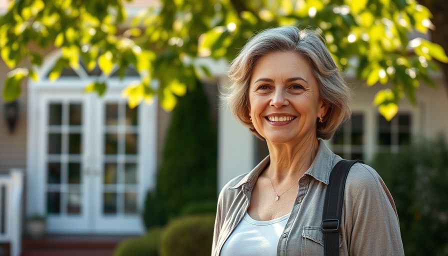 Smiling woman outdoors in front of house, highlighting Martha Stewart native gardening techniques.