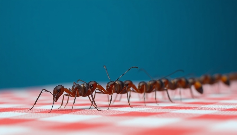 Ants on a red checkered tablecloth, learn how to get rid of ants.